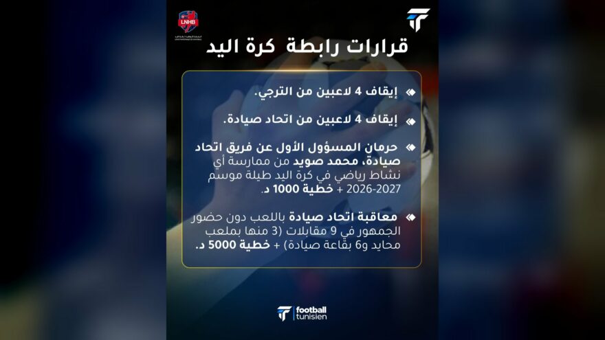 عقوبات الرابطة الوطنية لكرة اليد بعد مباراة الترجي والاتحاد