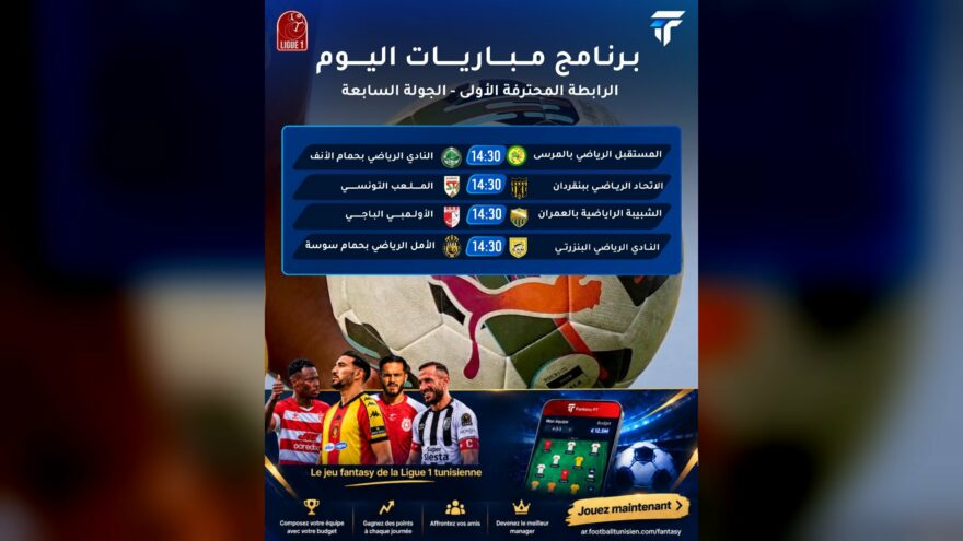الجولة السابعة من البطولة التونسية تنطلق اليوم